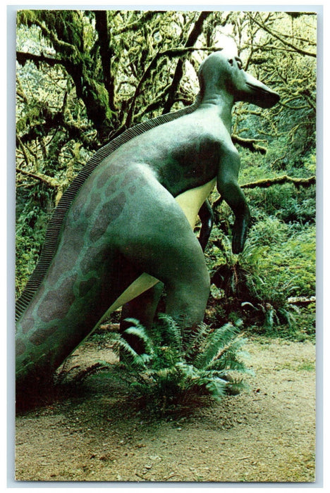 c1950 Trachodon Replica Lived Swamp Area Prehistoric Gardens Oregon OR Postcard
