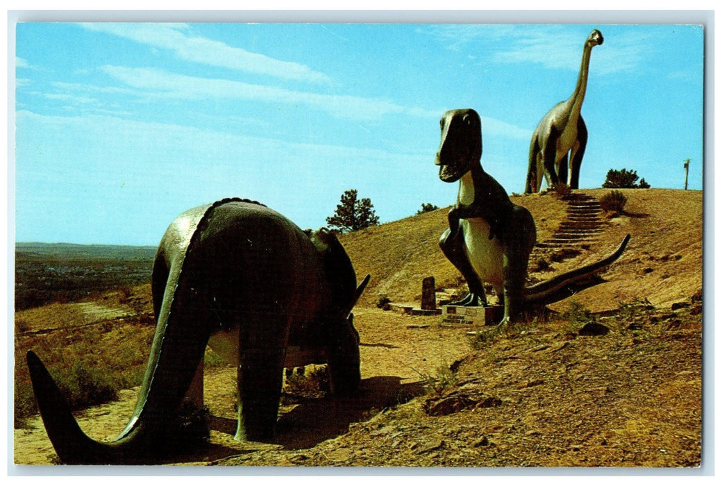 c1950's The Three Giants Dinosaur Park View Rapid City South Dakota SD Postcard