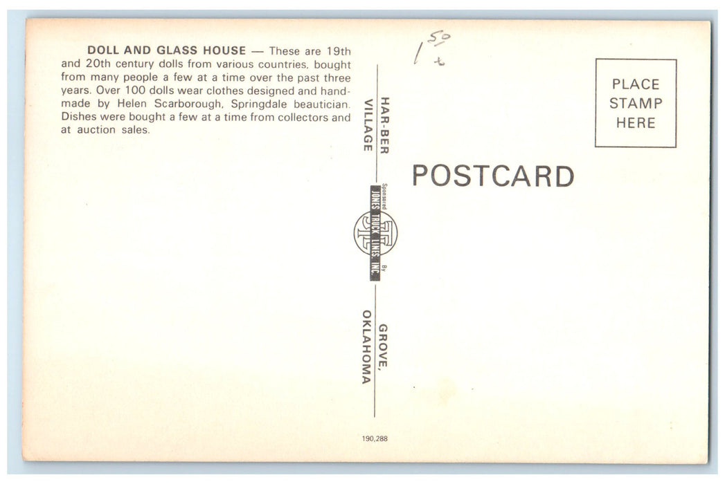 c1950 Doll Glass House 19th 20th Century Harber Village Grove Oklahoma Postcard