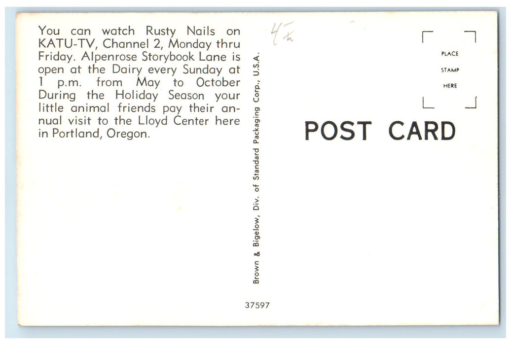c1950 Rusty Nails TV Personality & Penny Shattuck Road Portland Oregon Postcard