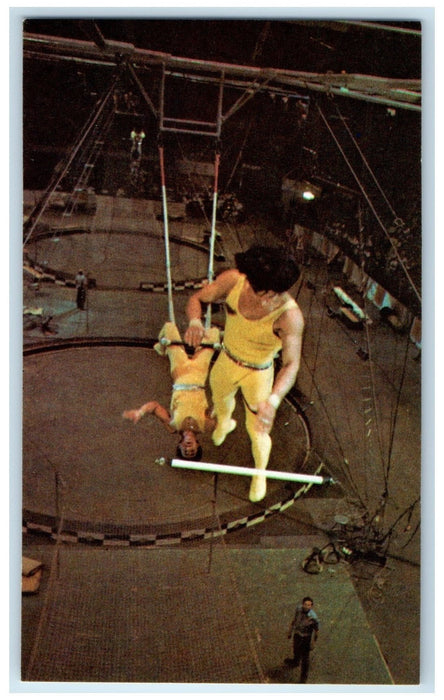 c1950 Venice Florida Air Trapeze Ringling Bros. Barnum & Bailey Circus Postcard