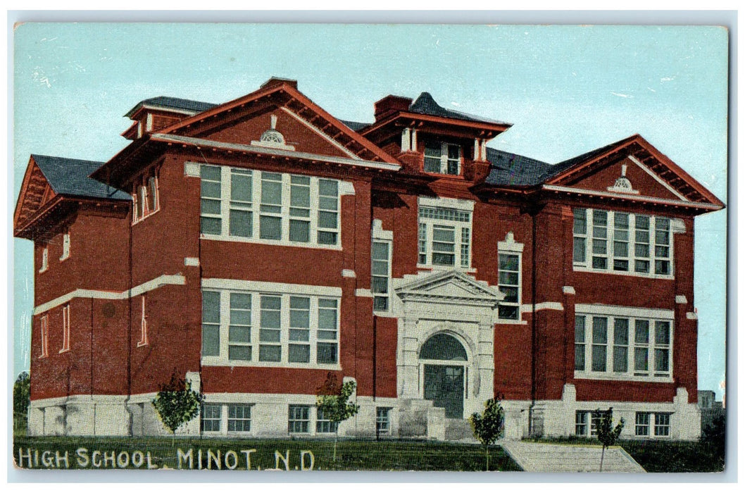 c1950 High School Campus Building Entrance Steps Minot North Dakota ND Postcard