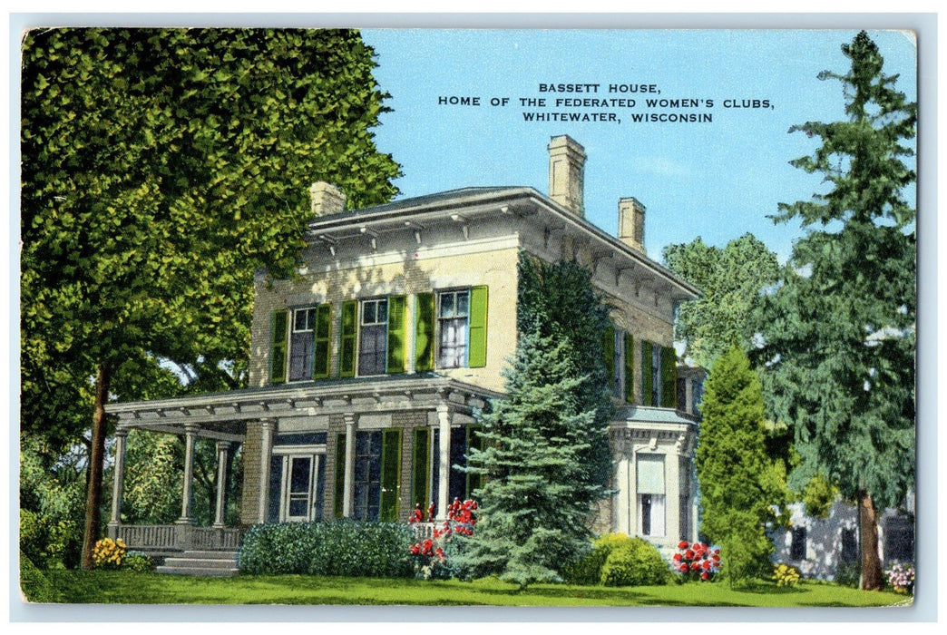 c1940's Bassett House Home Of The Federated Women's Club Whitewater WI Postcard