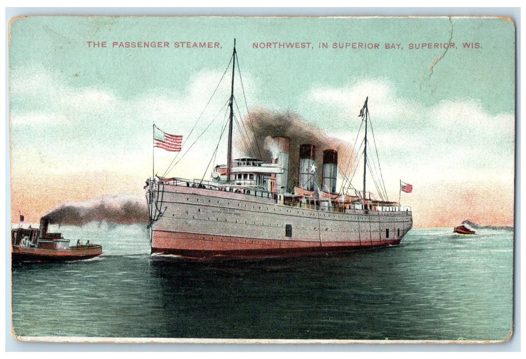 c1910's The Passenger Steamer Northwest Superior Bay Superior Wisconsin Postcard