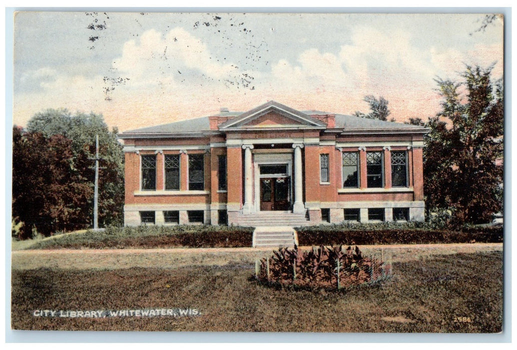 1907 City Library Building Exterior View Whitewater Wisconsin WI Posted Postcard