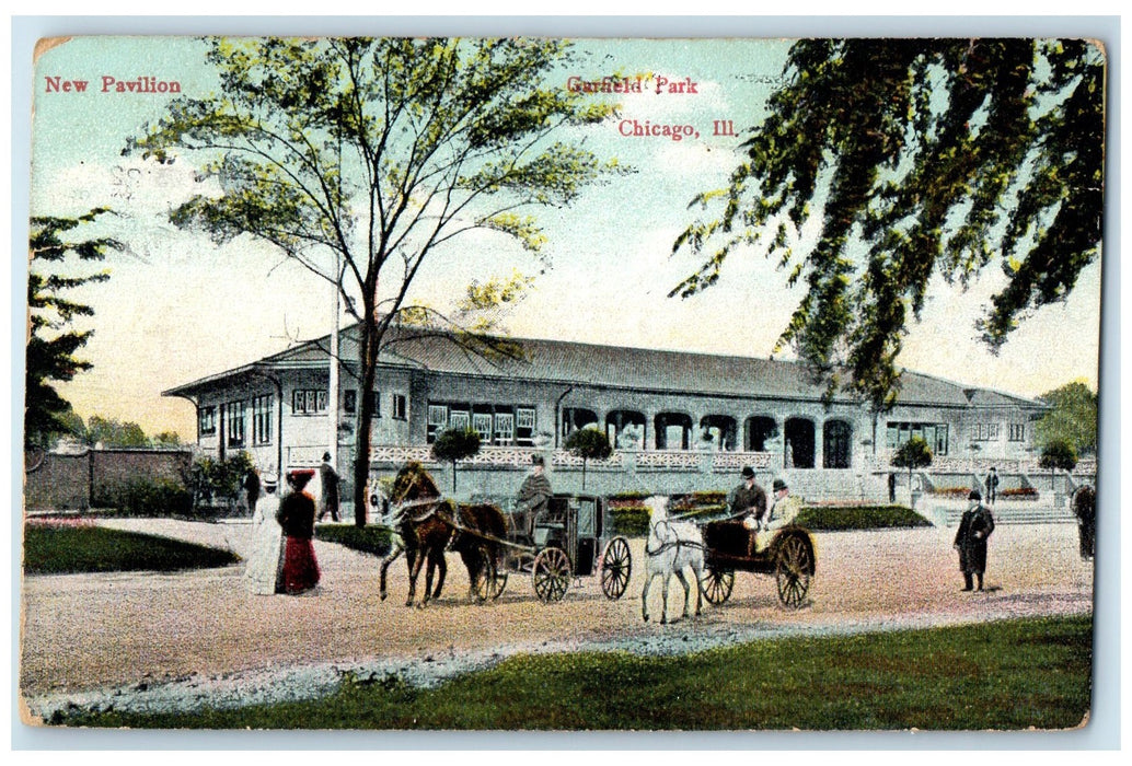 1912 New Pavilion Garfield Park Horse Buggy Building Chicago Illinois Postcard