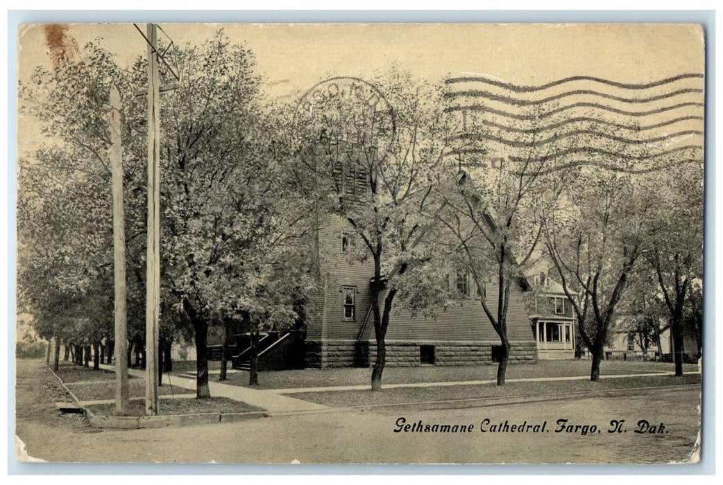 1911 Gethsamane Cathedral Building Trees Sidewalk Fargo North Dakota Postcard