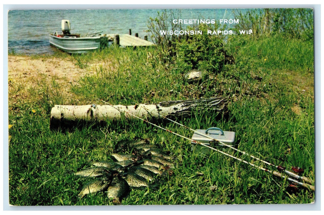 c1960's Greetings From Wisconsin Rapids WI Nice Catch Of Crappies Fish Postcard