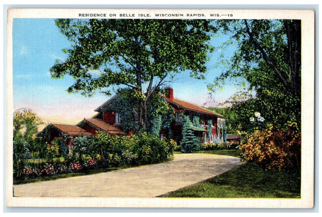 c1940's Residence On Belle Isle Wisconsin Rapids Wisconsin WI Posted Postcard