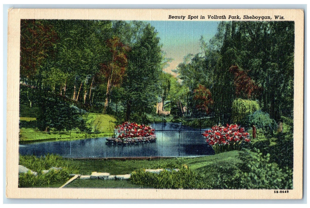 c1940s Beauty Spot In Vollrath Park Sheboygan Wisconsin WI Posted Trees Postcard