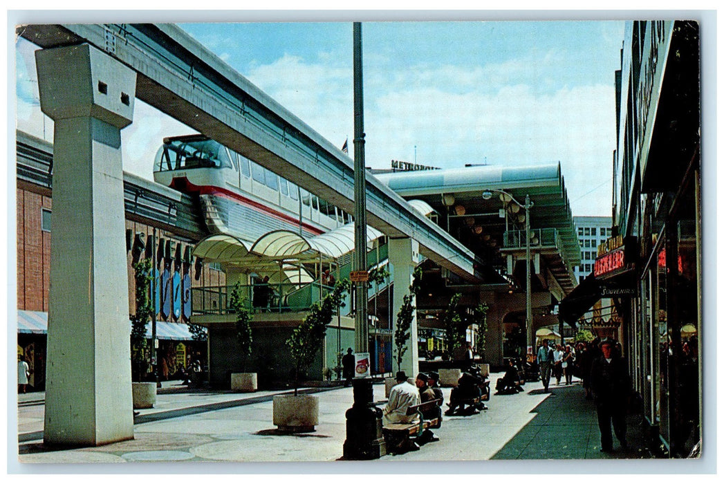 c1950's Seattle Washington Downtown Monorail Station On Westlake Mall Postcard