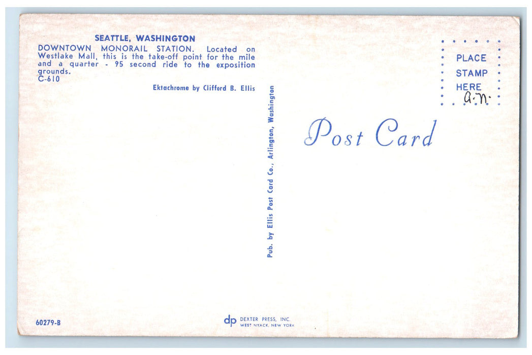 c1950's Seattle Washington Downtown Monorail Station On Westlake Mall Postcard