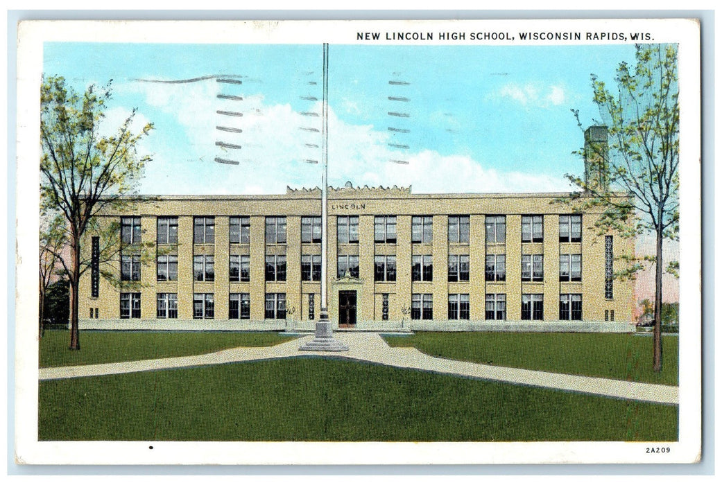 1937 New Lincoln High School Exterior Wisconsin Rapids Wisconsin WI Postcard