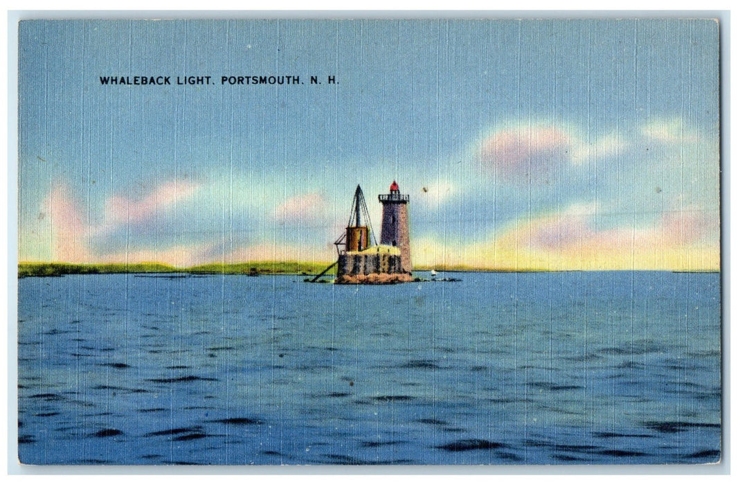 c1940's Whaleback Light Lighthouse Tower View Portsmouth New Hampshire Postcard