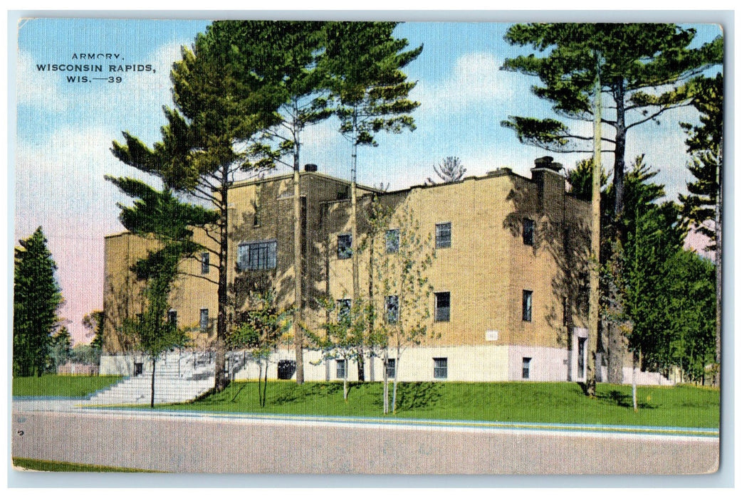 c1940's Armory Exterior Roadside Wisconsin Rapids Wisconsin WI Unposted Postcard