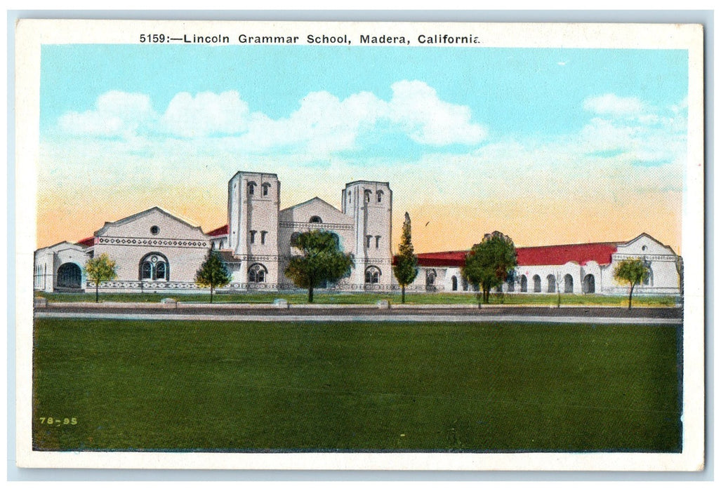 c1920's Lincoln Grammar School Campus Building Ground Madera California Postcard