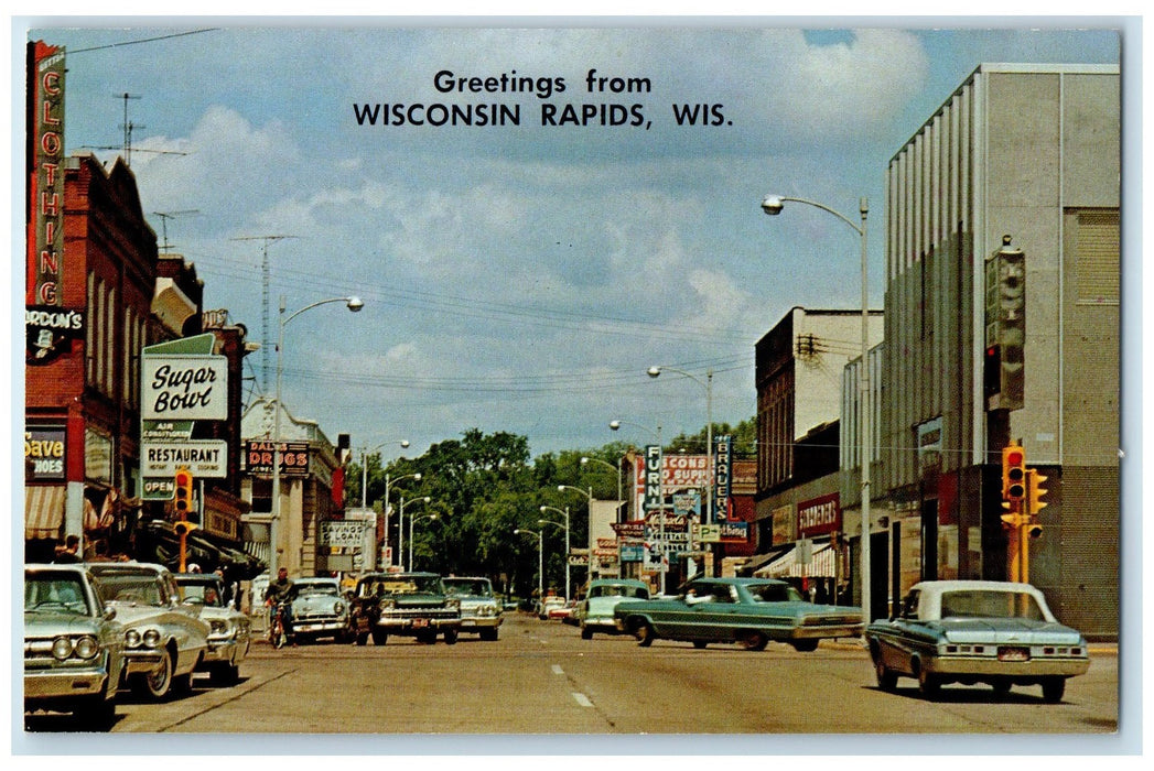 c1960's Greetings From Wisconsin Rapids WI Unposted Buildings And Shops Postcard