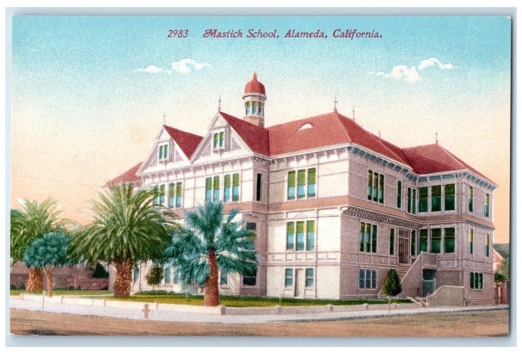 c1950's Mastick School Campus Building  Dirt Road Alameda California Postcard
