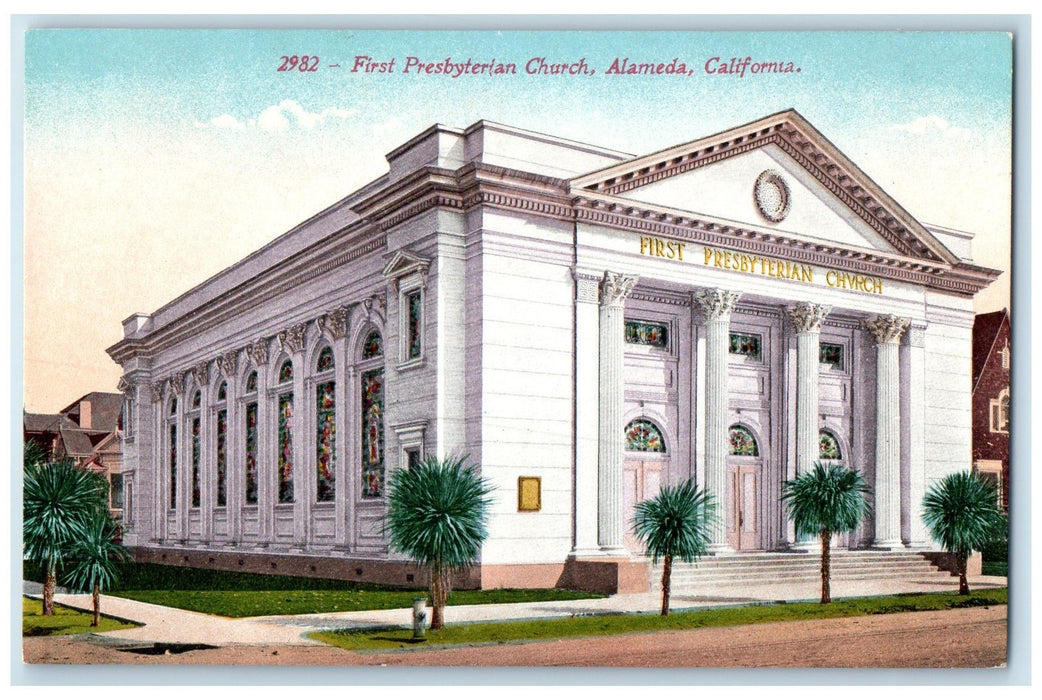 c1950's First Presbyterian Church  Building Roadside Alameda California Postcard