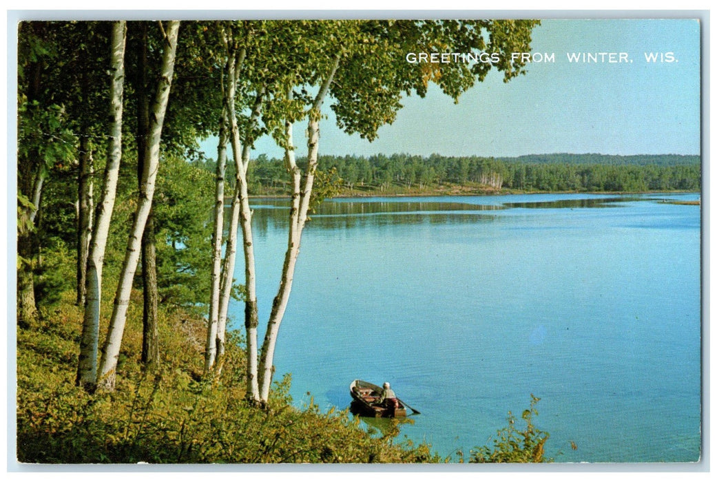 1978 Greetings From Winter Wisconsin WI Posted Fishing Fun And Canoe Postcard