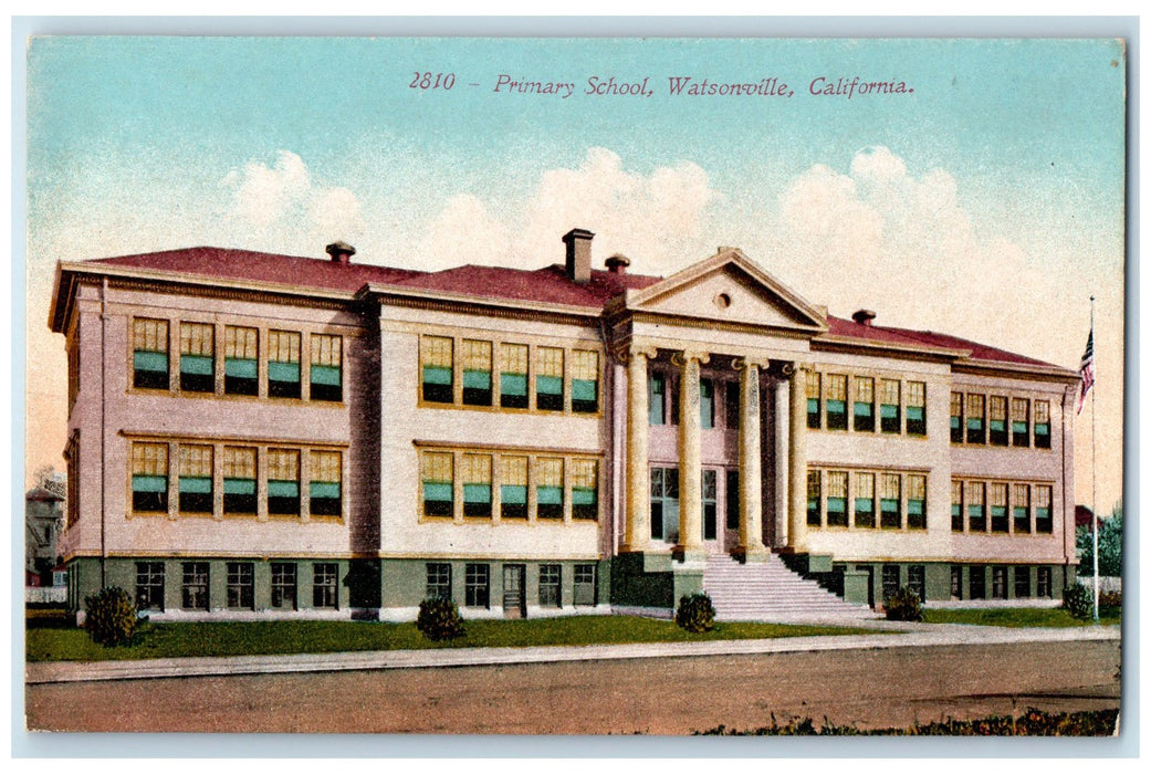 c1950's Primary School Building Dirt Road Steps Watsonville California Postcard