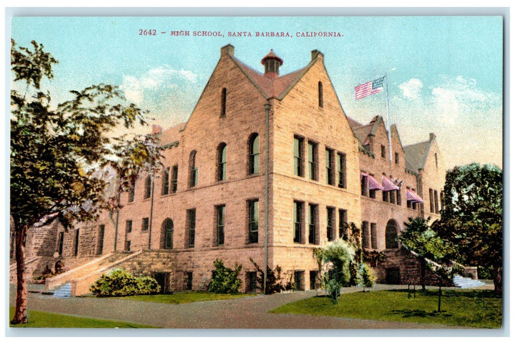 c1950 High School Campus Building Entrance Santa Barbara California Postcard
