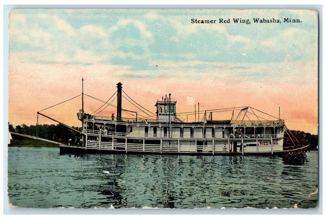 c1910's Steamer Read Wing Passenger River Boat Ship Wabasha Minnesota Postcard