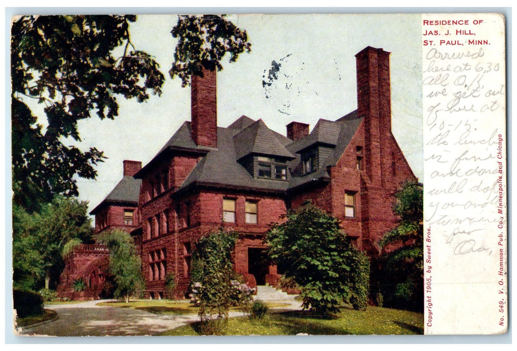 1908 Residence Of Jas J. Hill Exterior St. Paul Minnesota MN Posted Postcard