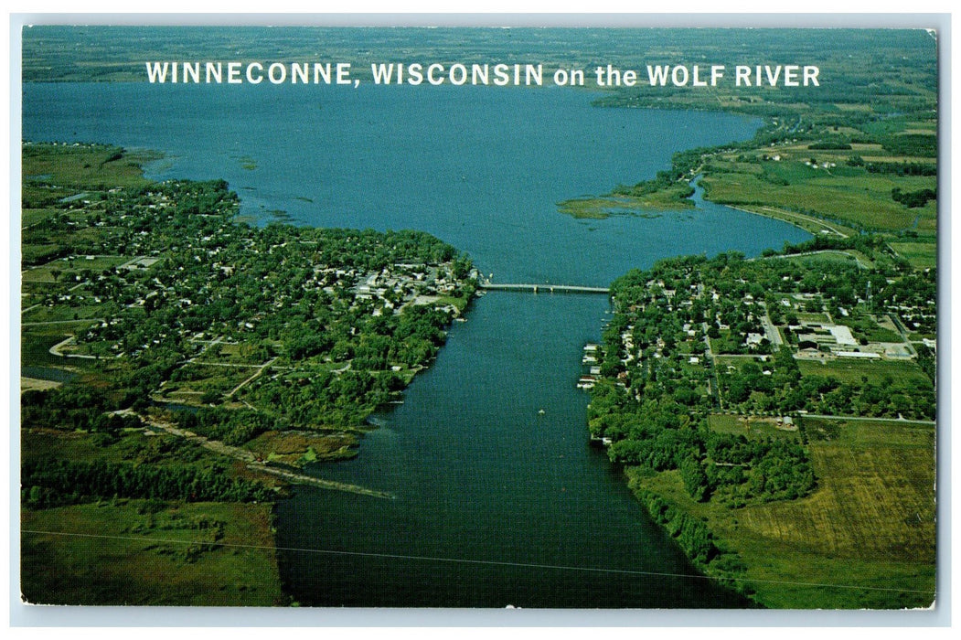 c1960s Aerial View Of Wolf River Winneconne Wisconsin WI Unposted Trees Postcard