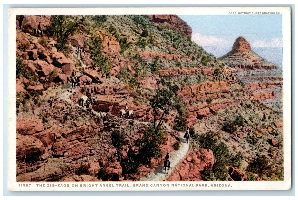 c1920 Zig Zags On Bright Angel Trail Grand Canyon National Park Arizona Postcard