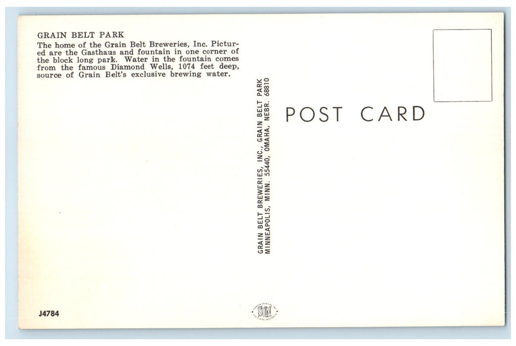 c1950's Grain Belt Breweries Inc. Grain Belt Park Minneapolis Minnesota Postcard