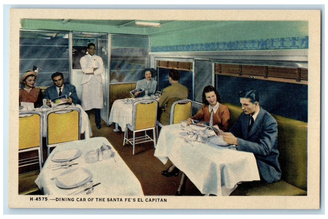 c1920's Railroad Fred Harvey Dining Car Of The Santa Fe's El Capitan Postcard