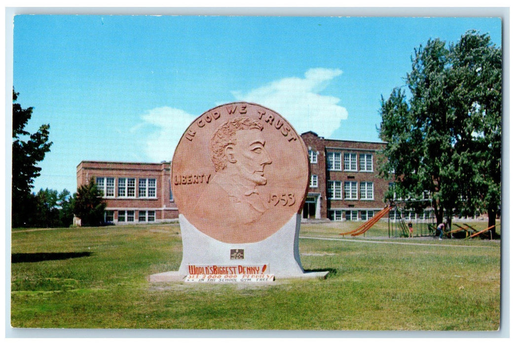c1960's Monument To The Penny Parade Woodruff Wisconsin WI Buildings Postcard