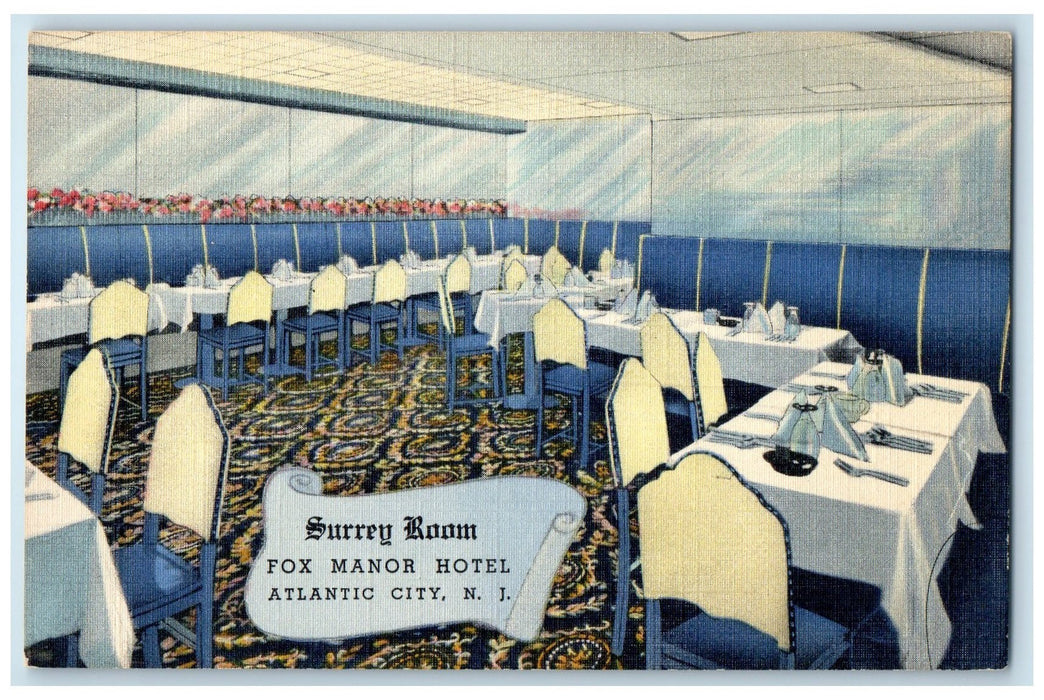 c1940 Fox Manor Hotel & Restaurant Surrey Room Atlantic City New Jersey Postcard