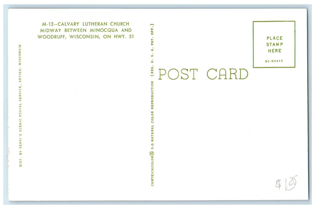 c1960's Calvary Lutheran Church Midway Between Minocqua Woodruff WI Postcard