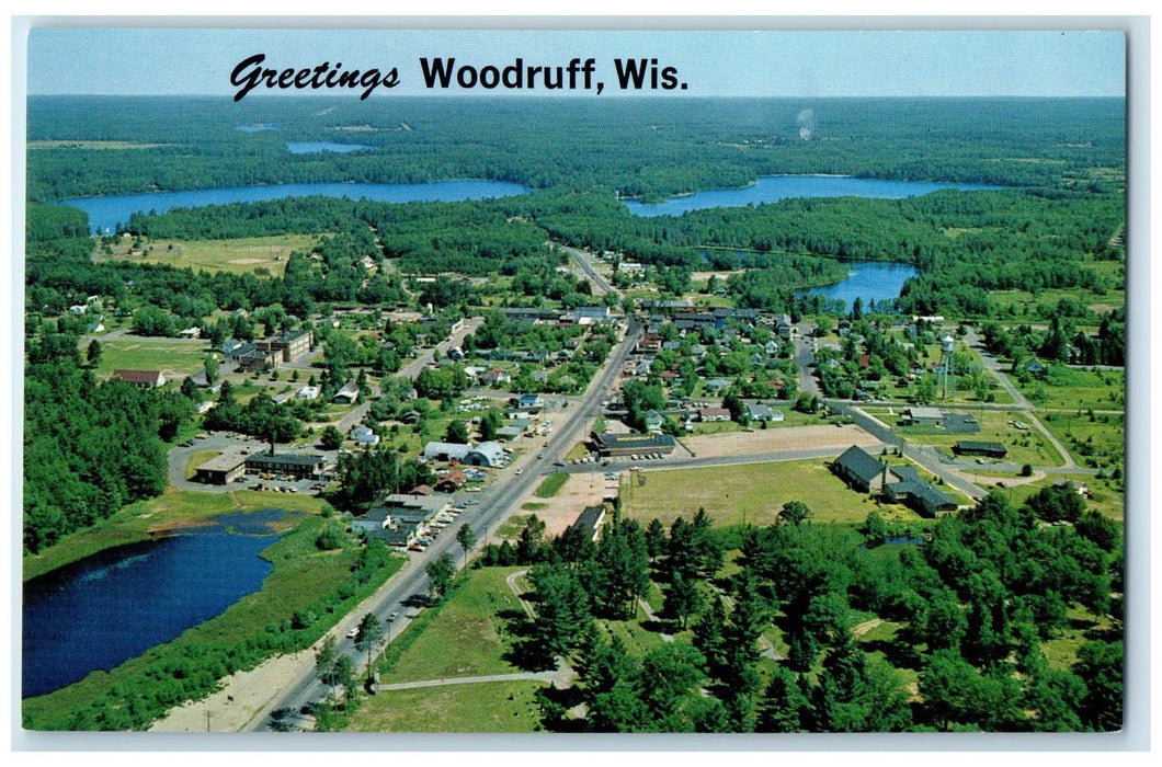 c1960's Greetings Woodruff Wisconsin WI Brandy And Arrowhead Lakes View Postcard