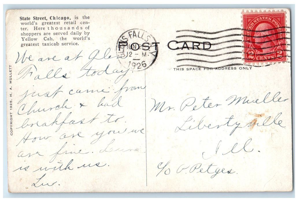 1926 State Street Chicago Retail Center Crowd Cars Chicago Illinois IL Postcard