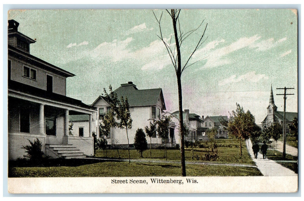 1908 Street Scene Residence Houses Wittenberg Wisconsin WI Posted Trees Postcard