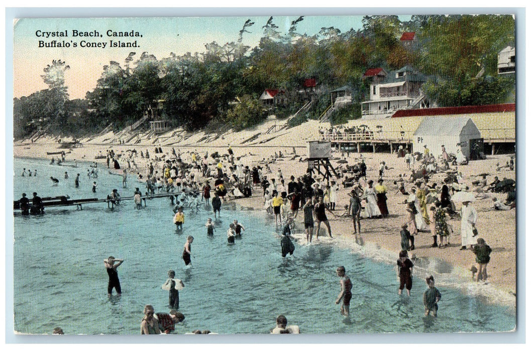 c1910's Buffalo's Coney Island Bathing View Crowd Crystal Beach Canada Postcard