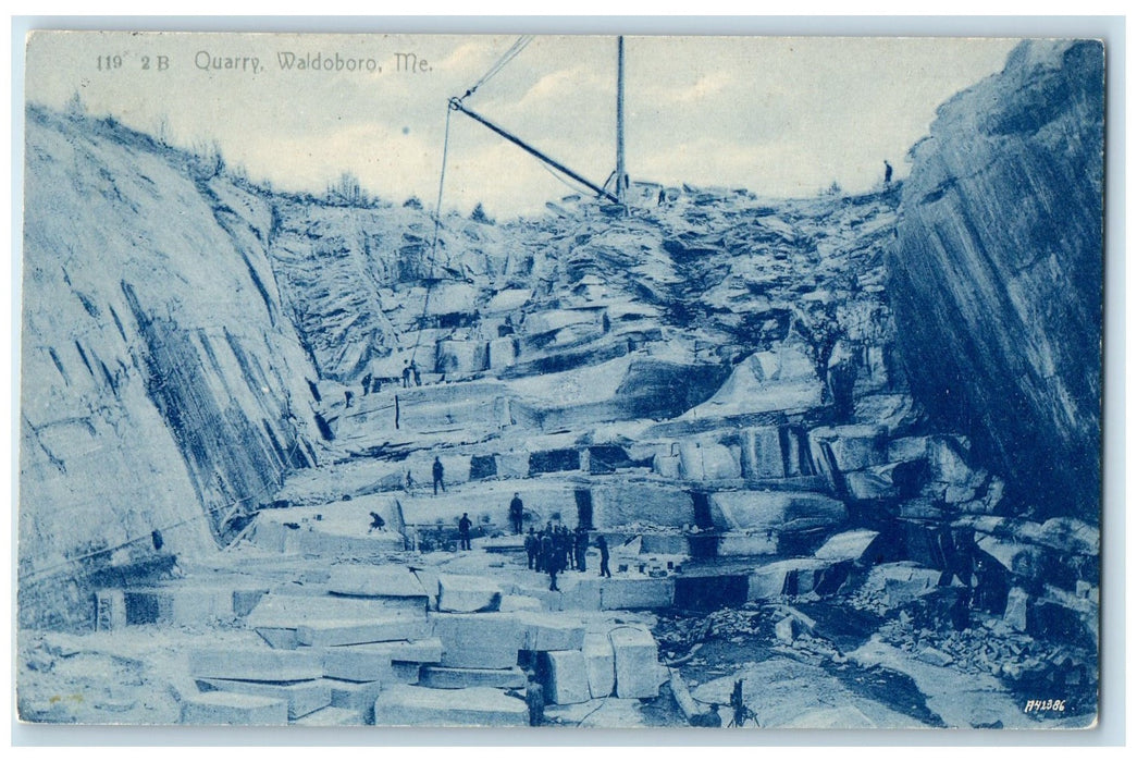 1909 Quarry Granite Mining Miners Channeling Machine Waldoboro Maine ME Postcard