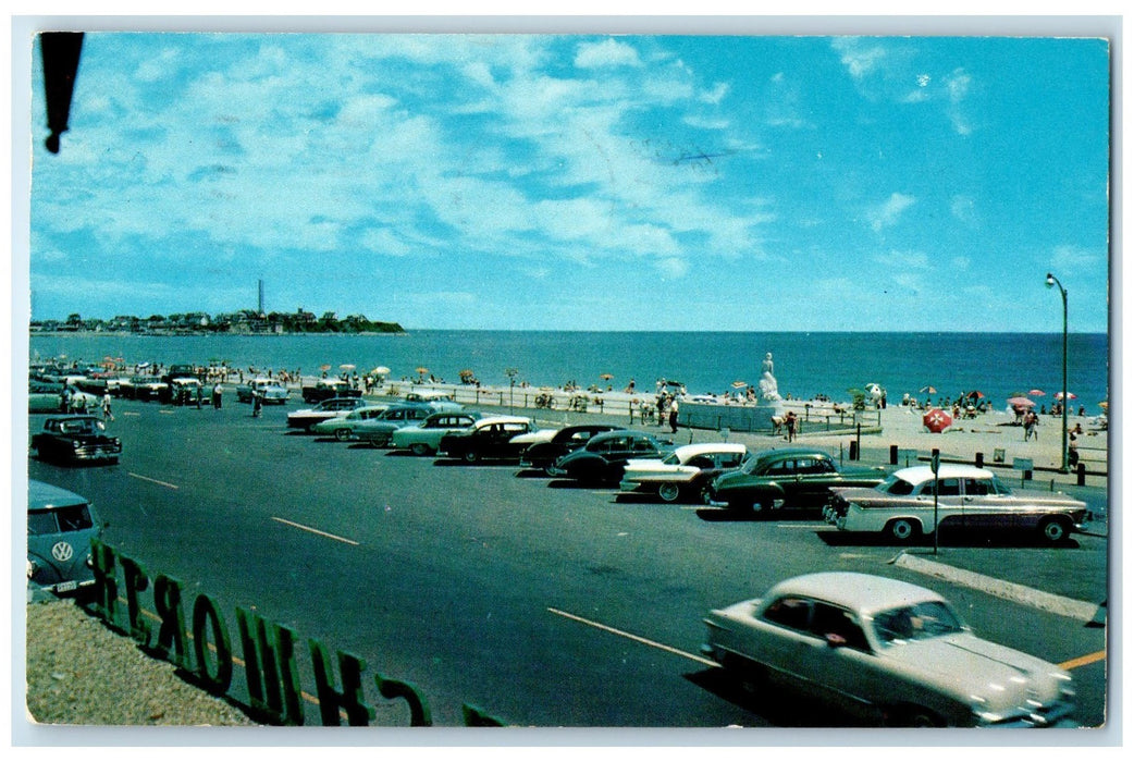 1962 Marine Memorial Ocean Boulevard Hampton Beach New Hampshire NH Car Postcard