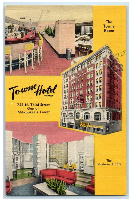 c1940's Towne Hotel And Restaurant Milwaukee Wisconsin WI Unposted Postcard