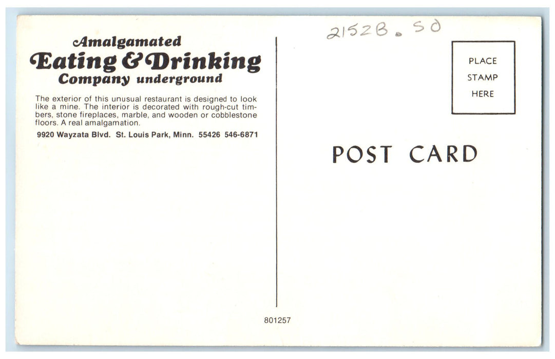 c1950 Amalgamated Eating & Drinking Restaurant St. Louis Park Minnesota Postcard