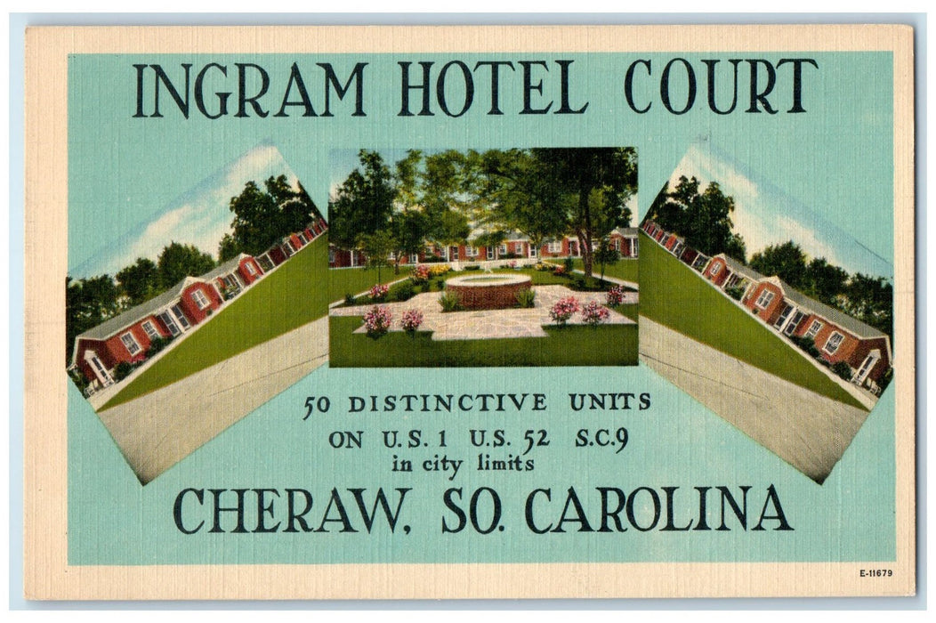 c1940's Ingram Hotel Court Exterior Cheraw South Carolina SC Unposted Postcard