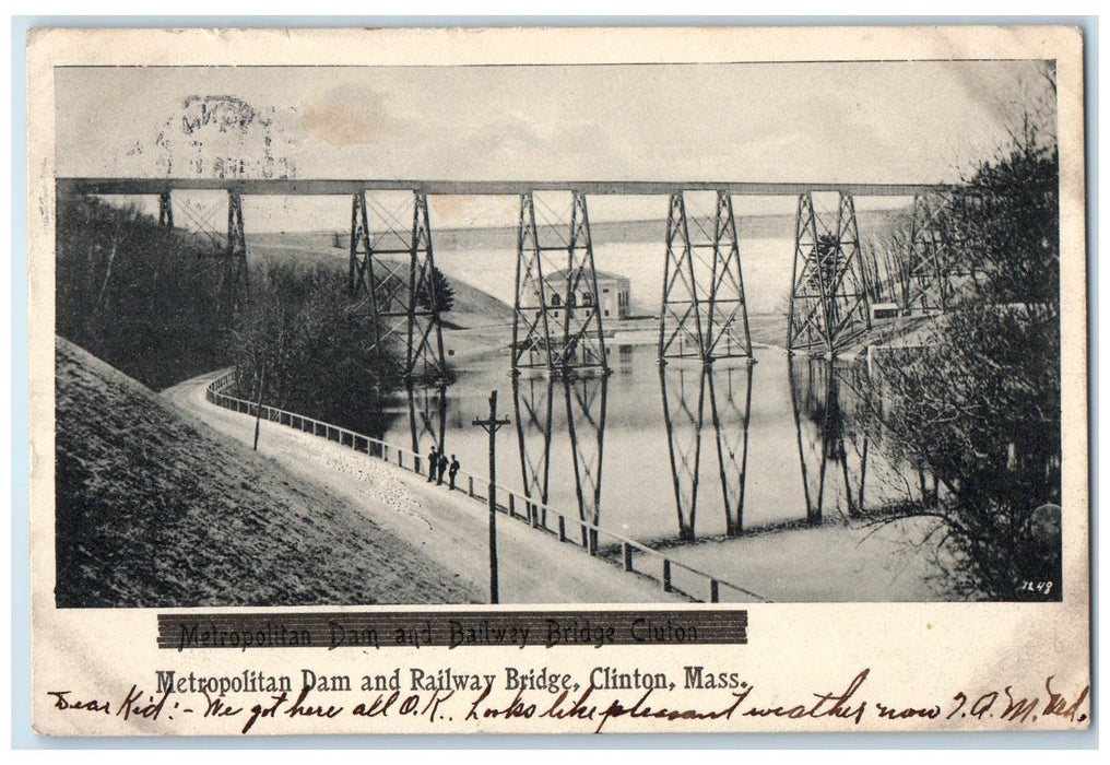 1907 Metropolitan Dam & Railway Truss Bridge Clinton Massachusetts MA Postcard