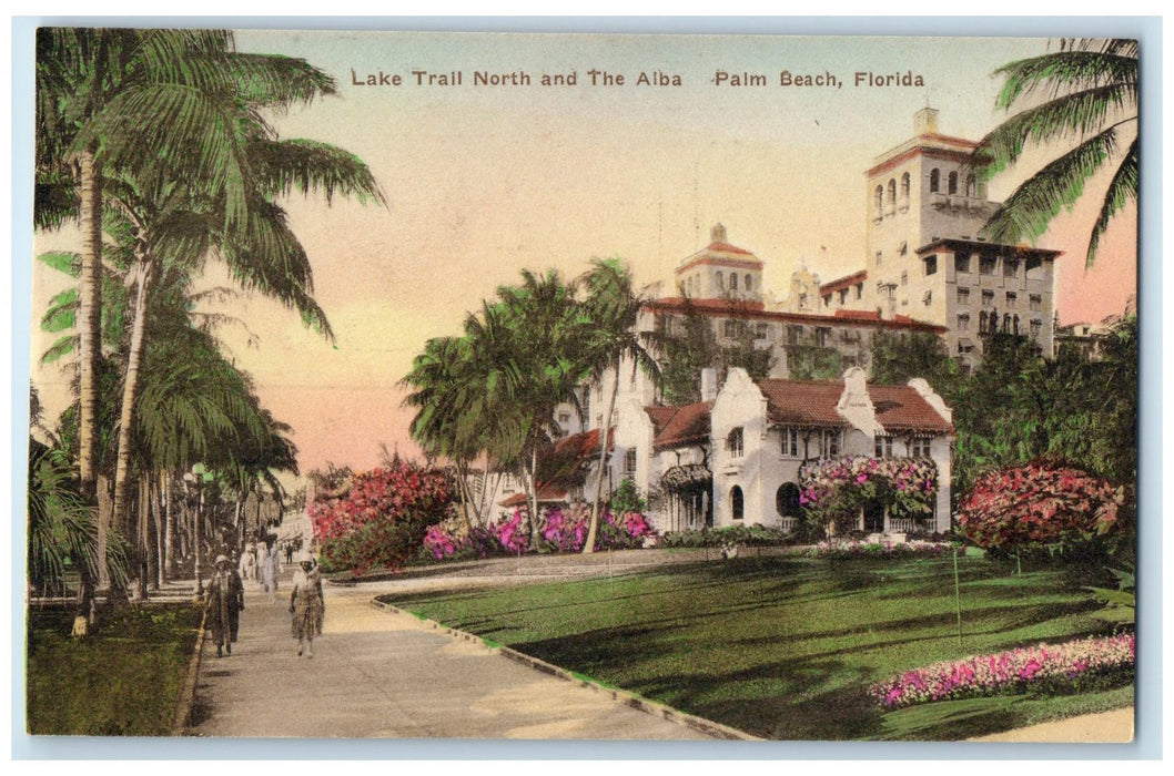 c1910's Lake Trail North & The Alba People On Street Palm Beach Florida Postcard