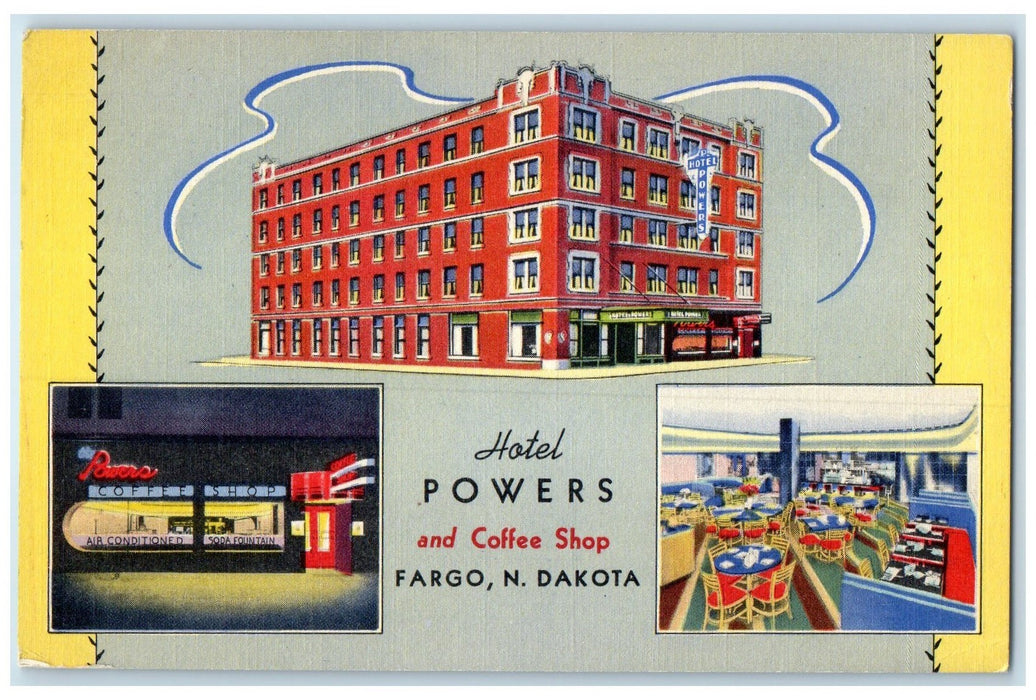 c1940's Hotel Powers And Coffee Shops Fargo North Dakota ND Unposted Postcard