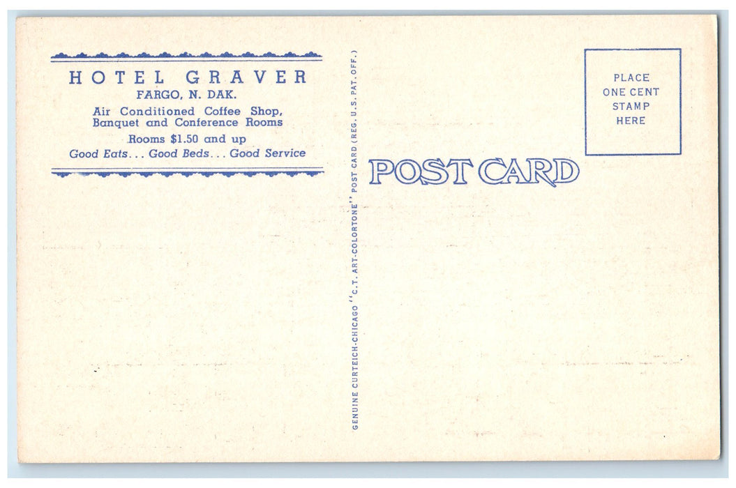 c1940s Hotel Graver Lobby And Banquet Rooms Scene Fargo North Dakota ND Postcard