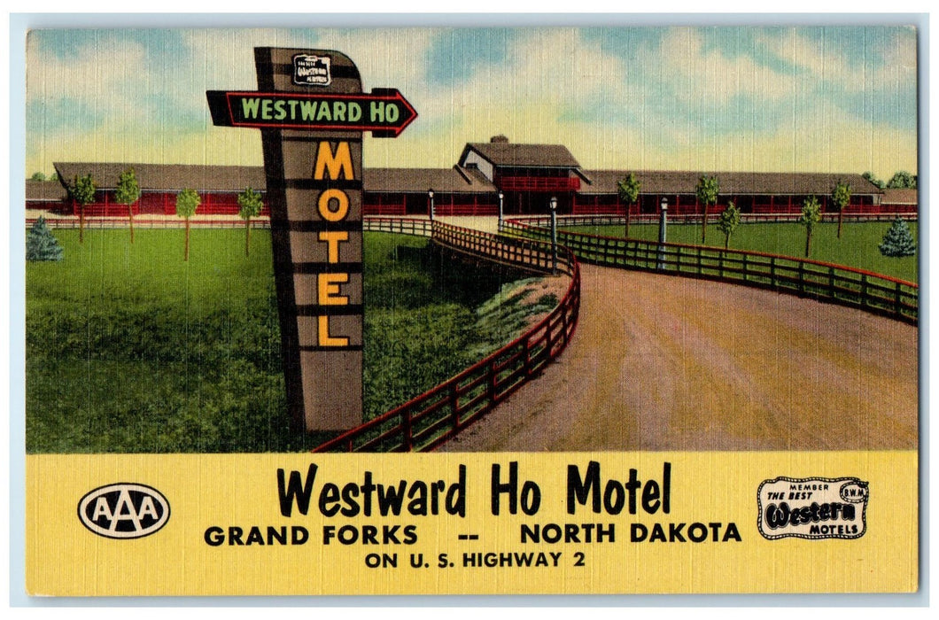 c1940's Westward Ho Motel Grand Exterior Roadside Forks North Dakota ND Postcard