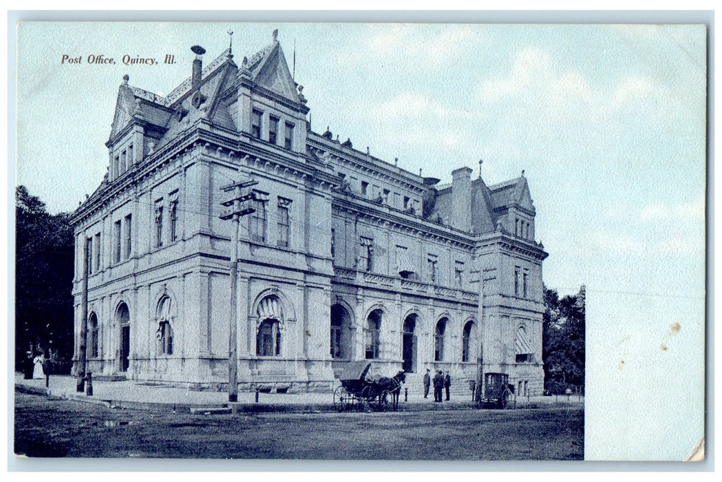 c1920's Post Office Building Horse Buggy Dirt Road Quincy Illinois IL Postcard